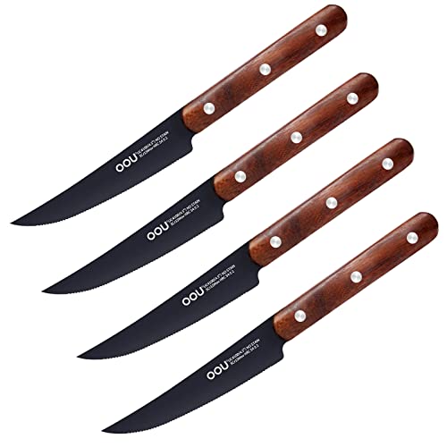 OOU! Steak Knife Set of 6, High Carbon Stainless Steel Kitchen Steak