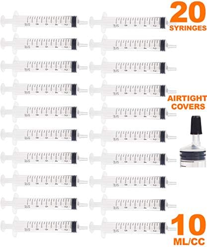 10cc/10ml Syringe with Airtight Cover - Syringe Luer Slip Tip Without Needle - Oral Syringe - Individually Packed & Sterilized Syringes - 20 Pieces + 20 Covers - by MKsupplies