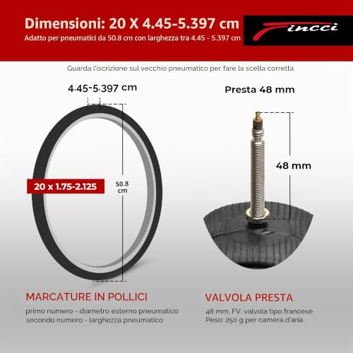 Fincci 20 BMX Inner Tubes - Pair of Inner Tubes Road Bike 20 x 1.75 x 1.95 x 2.1 Inch for BMX, Road Bike, Hybrid Bicycles - Presta Inner Valve 48mm - Pack of 2