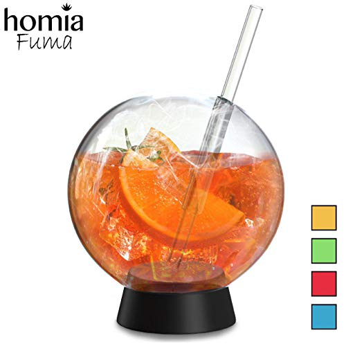 homia Cocktail Ball, Food Smoke Infuser Accessory - Cocktail Ball Glass with Glass Straw for Drink Smoker, 12 Oz (350 ml), Black