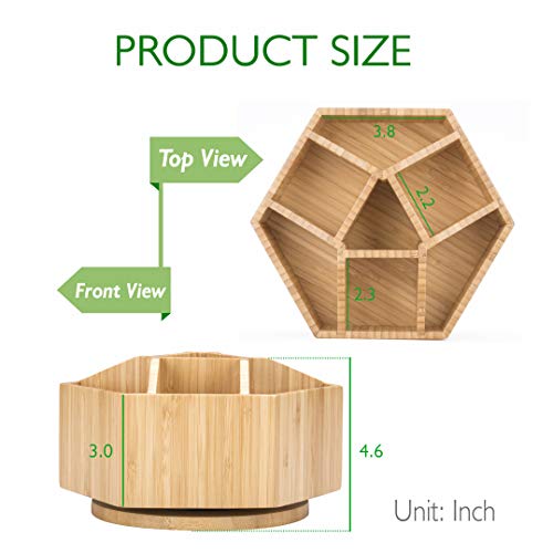 Bamboo Rotating Makeup Organizer, 360 Degree Spinning Cosmetic Storage with 7 Sections for Lipsticks, Eyeliners, Eyebrow Pencils, Jewelries, Hair Accessories, Skin Care Products and More.