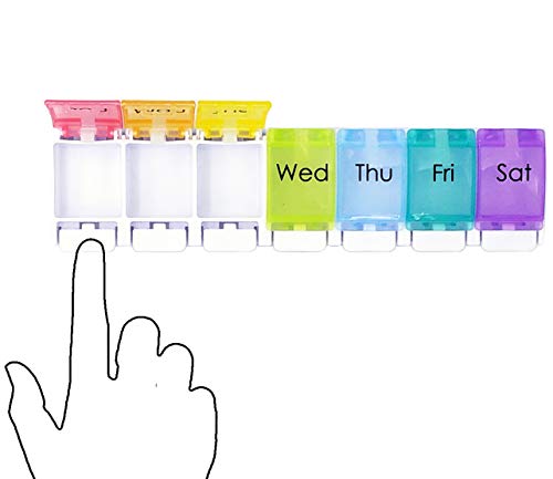Motech Large 7-Day Push Button Once A Day Pill Organizer Weekly Daily Rainbow Colored Jumbo Medicine Planner Box for Vitamins Fish Oil Supplements Prescription Arthritis Medication