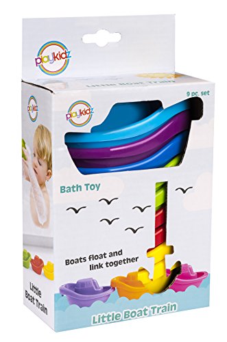 Playkidz Bath Toy Little Boat Train Pack of 9 Stackable Plastic Kids Tugboats for Bathtub & More in 6 Colors Ages 3 and Up