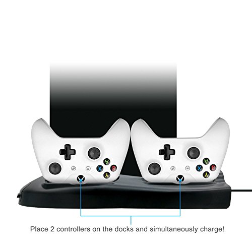 image for EEEKit Vertical Stand for Xbox One X with Cooling Fans, Dual Controlle