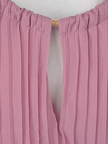 PERSUN Women's Casual Chiffon Cut Out Shoulder Pleated Party Maxi Dress (Small, Bean Paste) - Thumbnail 4