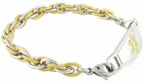 N Style ID Pegasus PRE-ENGRAVED "Type 1 Diabetes" women's stylish medical ID bracelet - Gold 7.25