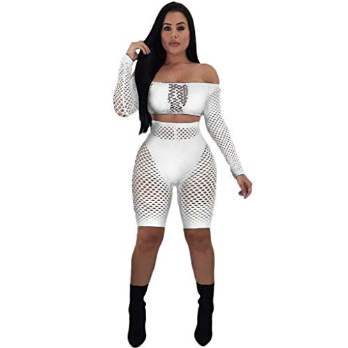 Blouse for Women Elegant, Yezijin Sexy Women Perspective Mesh Top Knee Length Pants Clubwear Three-Piece Outfit 2019 New White - Thumbnail 6