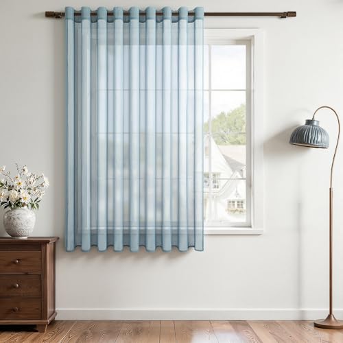 MRTREES Kurze Gardinen mit Ösen Transparent 1 Stück,H100xB200 cm,Dunkelblau