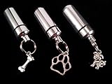 Trio of Puppy/Dog Memorial CREMATION URN Keepsakes with LASER ENGRAVED PAWS - Includes 3 Velvet Pouches, Chains & Fill Kit