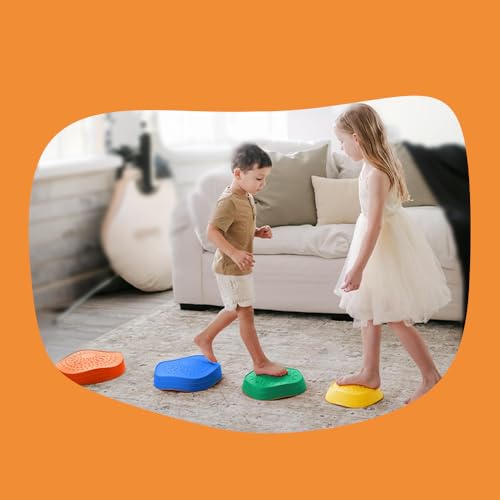Abley Kids Balance Stepping Stones Set | Non-Slip Sensory River Stones for Gross Motor Skill Training | Montessori Obstacle Course Toys for Indoor & Outdoor Active Play