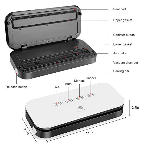 ULTTY Vacuum Sealer Machine with Starter Kits Automatic Food Sealer for Sous Vide Dry Moist Available SKJ-CR009B White