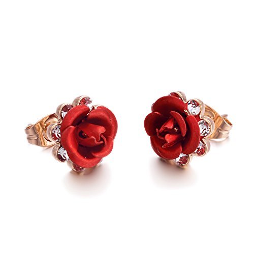 Yoursfs Pendientes mujer oro forma de rosa y cristales austriacos Pendientes antialergicos