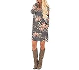 Xuan2Xuan3 Women Floral Print Long Sleeve Tunic Loose Casual Short Shirt Mini Dress