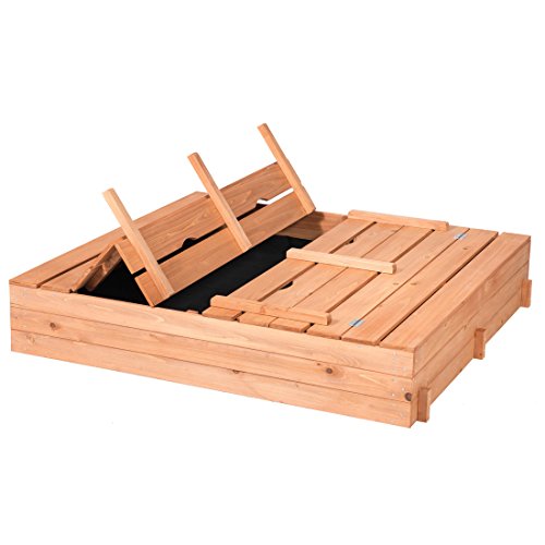 Good Life Outdoor Sandbox with Covered and Bench Seats Kids Play Sand for Sand Box Toys Wood Natural Color 47" x 47" Size - Thumbnail 2
