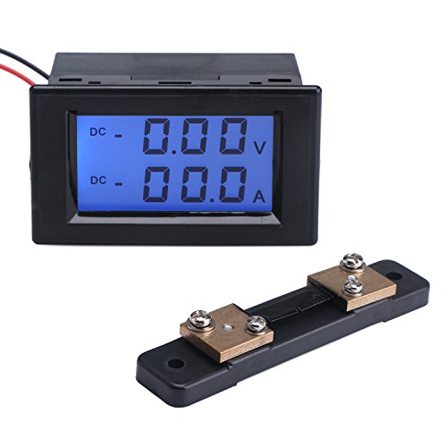 Dual Display DC Digital Multimeter Voltage Ampere Meter LCD Digital Display Voltmeter Current Meter with Shunt Volt Meter DC0-19.99V Amp Meter 0-50.0A for Battery Charge Electric Vehicles