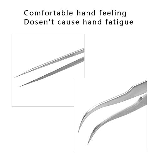 2 Pieces VETUS Straight and Curved Tip Tweezers Nipper for Eyelash Extensions Stainless Steel Tweezers Tools Precision Set Professional Tweezer for False Lash, for Single Lash and 3D-6D Volume Lashes - Thumbnail 5