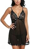 Avidlove Women Lingeries Sequin Babydoll Lace Outfits See-through Night Dress Black XXL