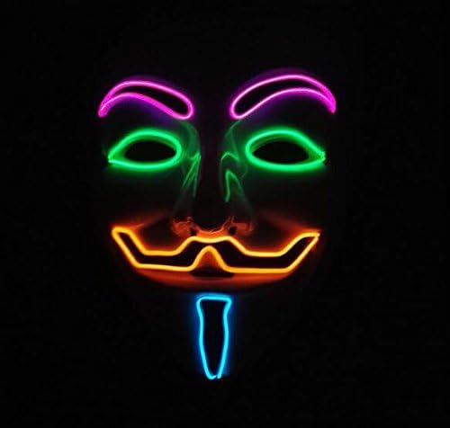 El Wire Rave LED Mask Light Up Guy Fawkes Anonymous V for Vendetta Mask , Led Mask Halloween Party Music Festival Birthday, EI Glowing Mask Light Up Masks For Men(Green)