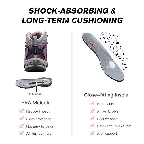 Clorts Women's Classic Hiking Boots Waterproof Suede Leather Lightweight Hiking Shoes Purple US Women Size 9 Medium Width
