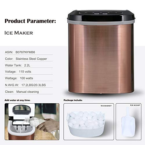 ADT Portable Countertop Ice Maker with a Ice Scoop 26 lb. Daily Capacity CopperColoured