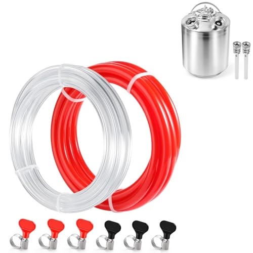 5FT ID 5/16'' CO2 Gas Line and ID 3/16'' Beer Lines PVC Tube with 6PCS Hose Clamps for Home Brewing & 2.5 Gallon Stainless Beer Line Cleaning Keg(10L) with 2 D Spears for D Coupler Mount