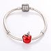 Christmas Apple.925 Sterling Silver Charms, Apple with Transparent Red Enamel and Canary Yellow Cz Stone Fits European Charms Bracelet