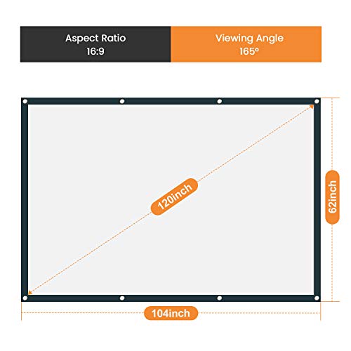 Projector Screen - 120 inch Indoor Outdoor Projection Screen - 16:9 HD Foldable Anti-Crease Portable Projector Movie Screen for Movie, Home Theater, Gaming, Office (120inch New)