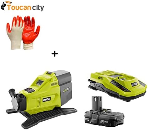 RYOBI 18-Volt Hybrid Transfer Pump, ONE+ 18-Volt Lithium-Ion Battery and IntelliPort Charger Upgrade Kit P750-P128 and Toucan City Nitrile Dip Gloves(5-Pack)