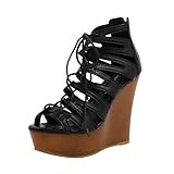 Allegra K Woman Lace-Up Cutout Open Toe Wedge Sandals