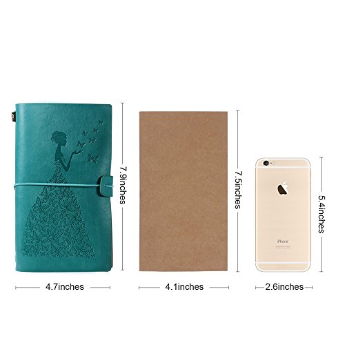 Leather Journal, Vintage Refillable Travelers Notebook with Line Paper+ 1 PVC Zipper Pocket +18 Card Holder for Women 4.7 X 7.9in (Blue)
