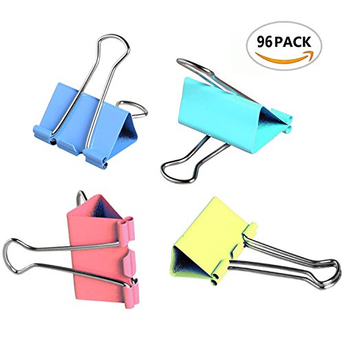 Yexpress Colorful Metal Binder Clips, Assorted Colors and size 1-Inch, 96 Clips