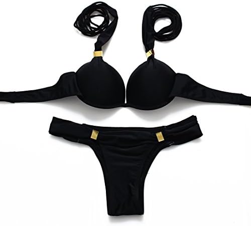 Triapple Push Up Bikini Halter Swimsuit Swimwear Bra Padded Biquini Bathing Suits(Black, US:6-8)
