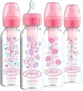 Dr. Brown’s Anti-Colic Options+ Baby Bottles, Narrow, Pink Floral Designs, 8oz, 4 Pack