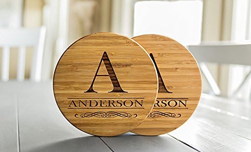 Personalized Coasters Trivets for Hot Dishes - 7inch Kitchen Wood Trivet, Personalized Wedding Gifts (Anderson Design, Set of 2)