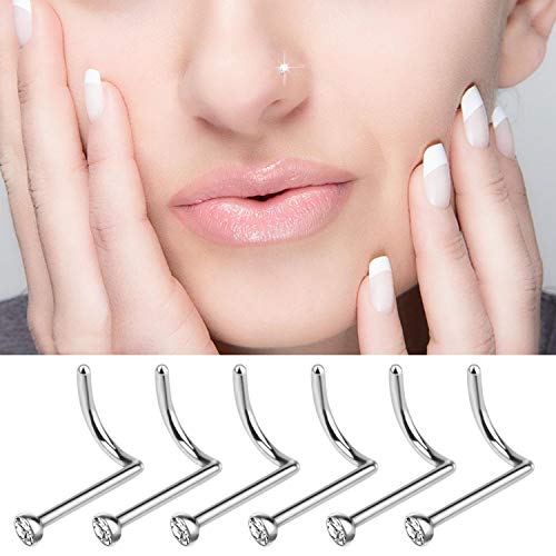 Rhinestone Stainless Steel Nose Ring Body Jewelry, 6 Count
