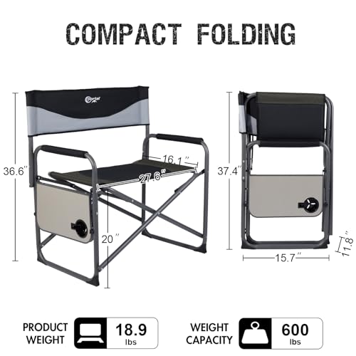PORTAL Extra Wide Camping Adults XXL Folding Chair with Side Table for