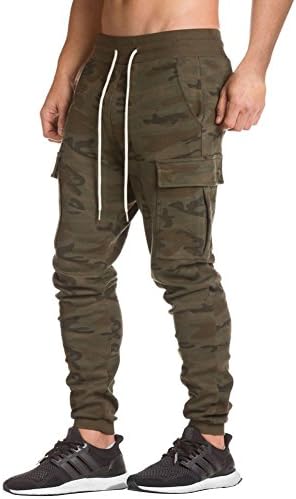 Mechaneer Men's Training Workout Bodybuilding Joggers Pants Trousers Zipper Pockets(Camo Green L/Tag 2XL)