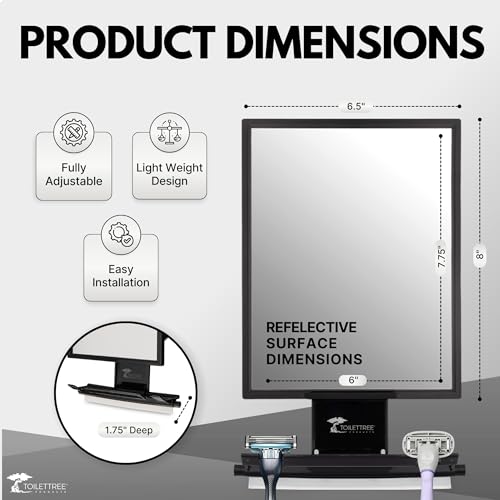 ToiletTree Products Fogless Shower Mirror - Anti-Fog Mirror - Adjustable Shaving Mirror with a Squeegee - Rust-Proof, Impact-Resistance Bathroom Shower Mirror - Tall