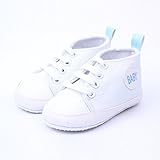 Cute Infant Toddler Baby Soft Sneaker Anti-skid Prewalker Casual Lace-up Canvas Trainers Crib Shoes (3-6 Months, White)