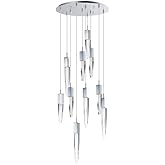 ET2 E31247-20PC Quartz Clear Beveled Crystal Round LED Pendant Ceiling Lighting, 10-Light 60 Total Watts, 21" H x 20" W, Poli