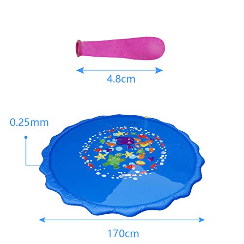 Faburo Splash Pad Sprinkler Play Mat Water Toys, 67" Outdoor Sprinkler Pool Toys with 500pcs Water Balloons for Kids Toddlers Summer Splash Party Fun