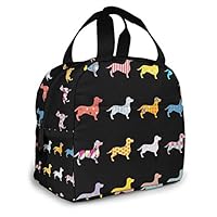 Portable Lunch Tote Bag Black Cartoon Dachshund Puppy Dog Insulated Cooler Thermal Reusable Bag Lunch Box Handbag