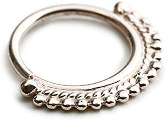 Silver Nose Hoop, Unique Indian Tribal 18g Sterling Silver Nose Ring Piercing Jewelry, 7mm Diameter, Handmade by Studio Meme