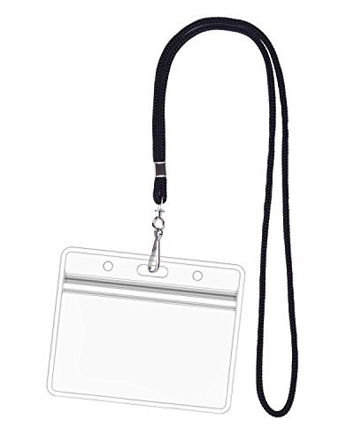 EcoEarth Lanyard with Horizontal ID Badge Holder (Black, 2.25x3.5, 50 Pack), Resealable Clear Tag and Lanyards, Lanyard ID Card Holder Bulk, Name Badge Lanyard Set, Plastic Badge Holder with Zipper
