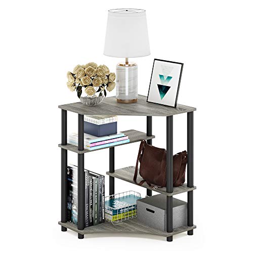 FURINNO TurnNTube Space Saving Corner Desk, French Oak Grey/Black