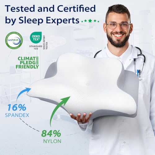 HOMCA Cervical Pillow for Neck Pain Relief, Ergonomic Neck Support Pillows for Sleeping, Memory Foam Bed Neck Pillow for Back Stomach Side Sleepers with Breathable Pillowcase