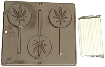 Marijuana Round Sucker Candy Mold &amp; Lollipop Sticks Bundle (2 Items)