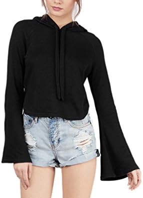 Archie Vince Women's Girl's Slim Bell Sleeve Crop Hoodie Tops With Drawstring