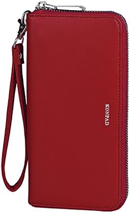 Women Leather Wallets Card Holder Zipper Purse Large Capacity Zipper Clutch with Wrist Strap