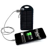 EasyPower 5,000mAh Dual USB Compact Solar Power Bank - 5V Solar Panel Powered Portable Phone Battery Charger for Cell Phones iPhone, Android Compatible, Ultra Bright LED Flashlight, 100% Waterproof